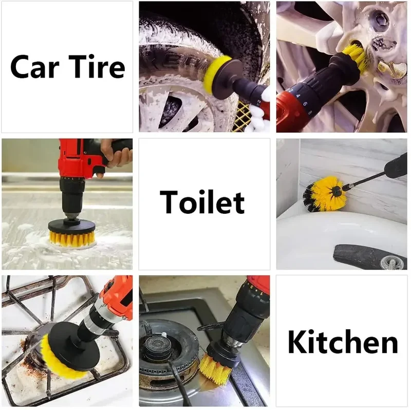 3Pcs Set Electric Scrubber Brush Drill Brush Kit Plastic Round Cleaning Brush For Carpet Glass Car Tires Nylon Brushes 2/3.5/4''