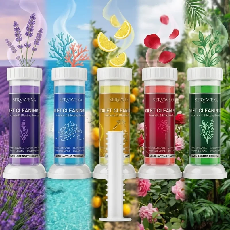 SERVAVEXA 5Pcs Toilet Cleaning Gel Stamp Aromatic Deodorizer Flower Bowl Cleaner Automatic Long Lasting Descaling Bathroom Tools