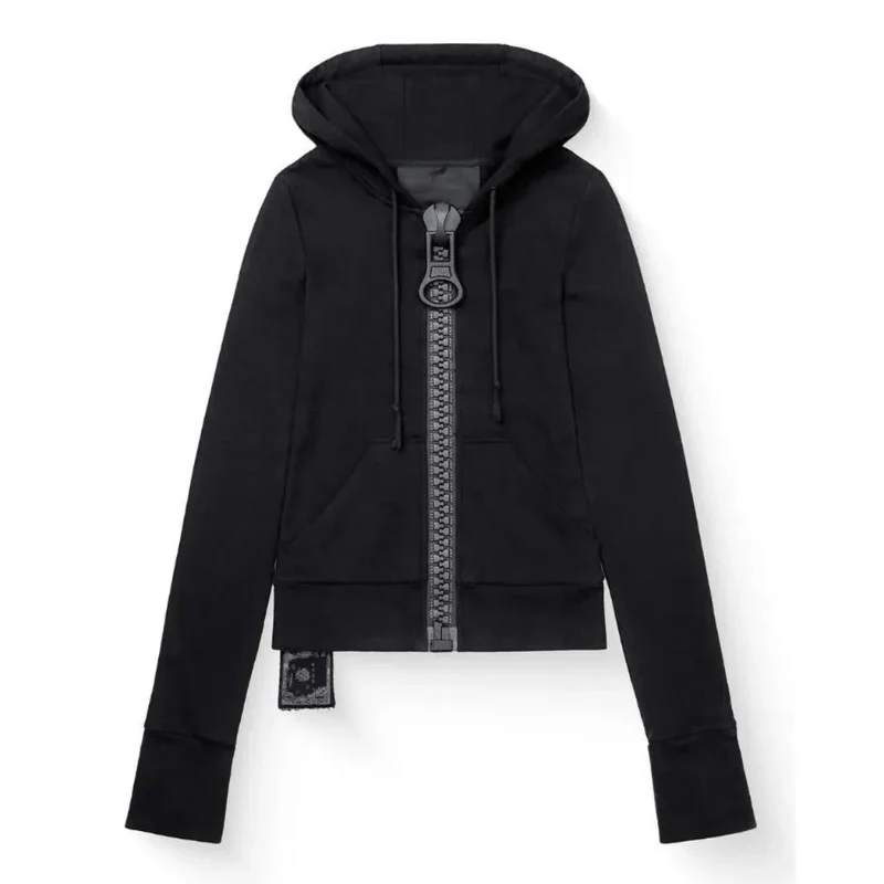 Y2K street Harajuku loose oversized zipper multi-pocket hoodie American fashion trend solid color oversized hoodie for women