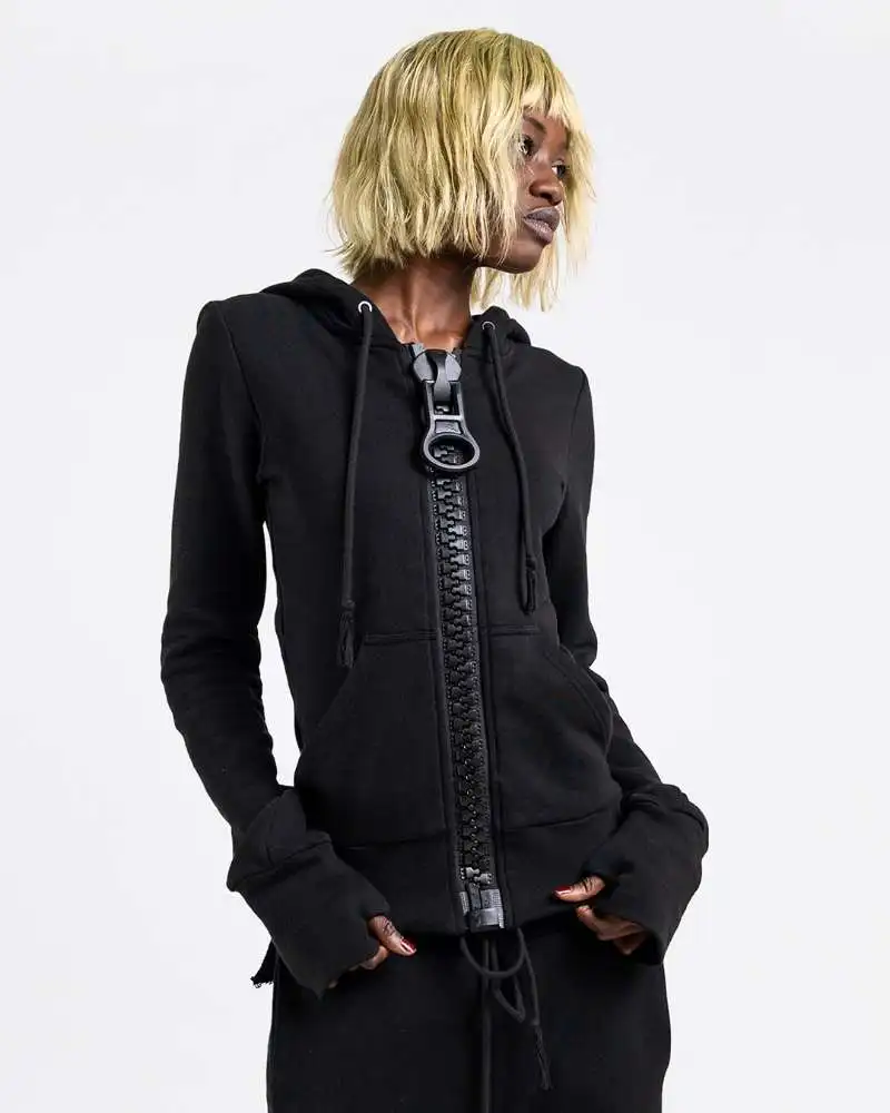 Y2K street Harajuku loose oversized zipper multi-pocket hoodie American fashion trend solid color oversized hoodie for women