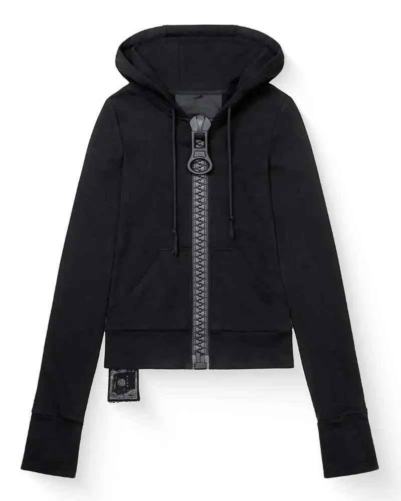 Y2K street Harajuku loose oversized zipper multi-pocket hoodie American fashion trend solid color oversized hoodie for women