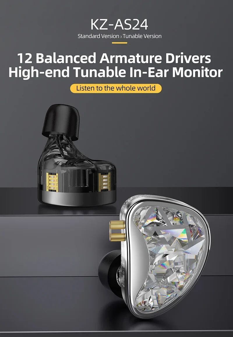 KZ AS24 24BA Units HIFI In Ear 12 Balanced Armature Earphones Noise Cancelling Earbuds Adjustable Tone Headset AST ZSX ZAR