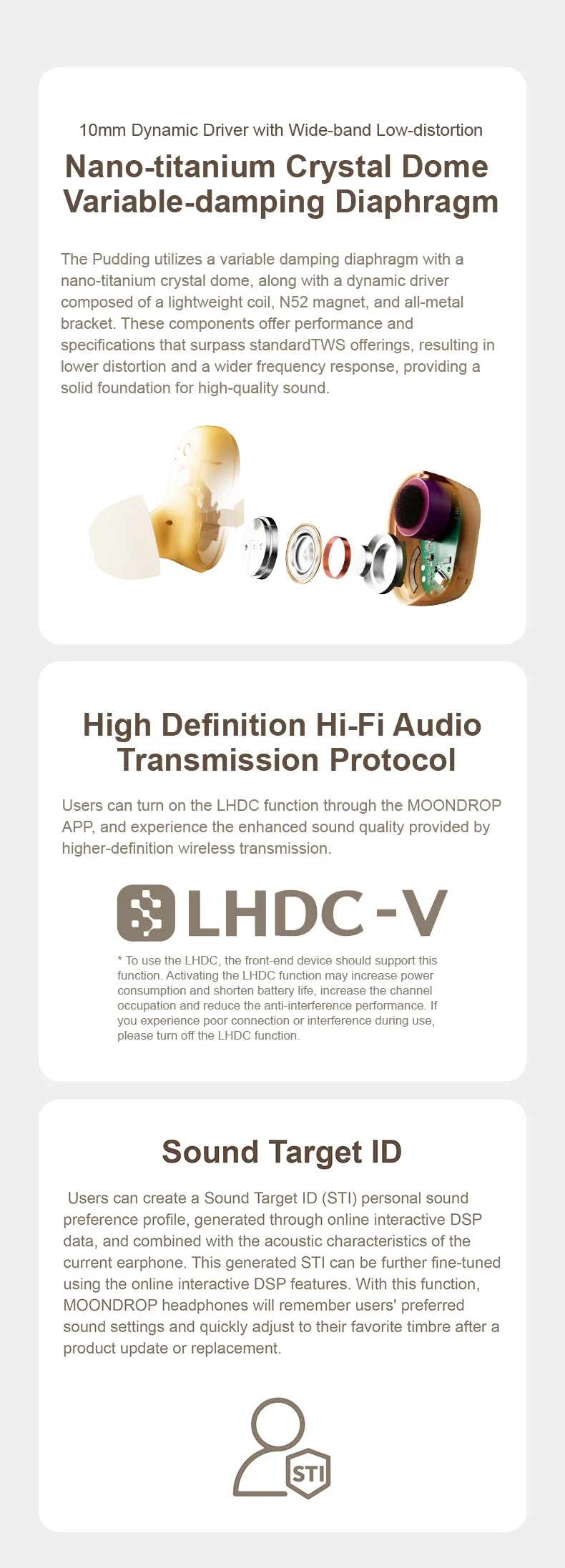 MOONDROP Pudding TWS earphones True Wireless Stereo ANC AI ENC LHDC-V 10mm Dynamic Driver，Bluetooth 6.0 with AI noise reduction