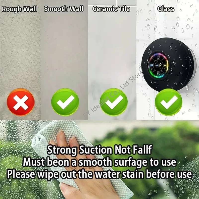 2025 Waterproof Wireless Led Bluetooth Speaker Large Suction Cup Bathroom Mini Portable Speakers Outdoor Sport Stereo Speakers