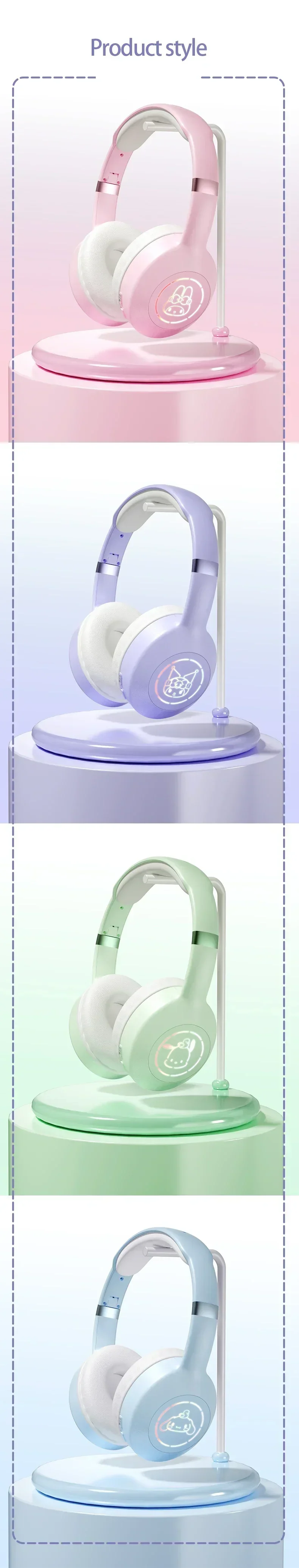 Sanrio Kuromi Bluetooth Headphones Cute My Melody Wireless Earphones Stereo Sound Noise Reduction Earbuds Anime Cartoon Gifts