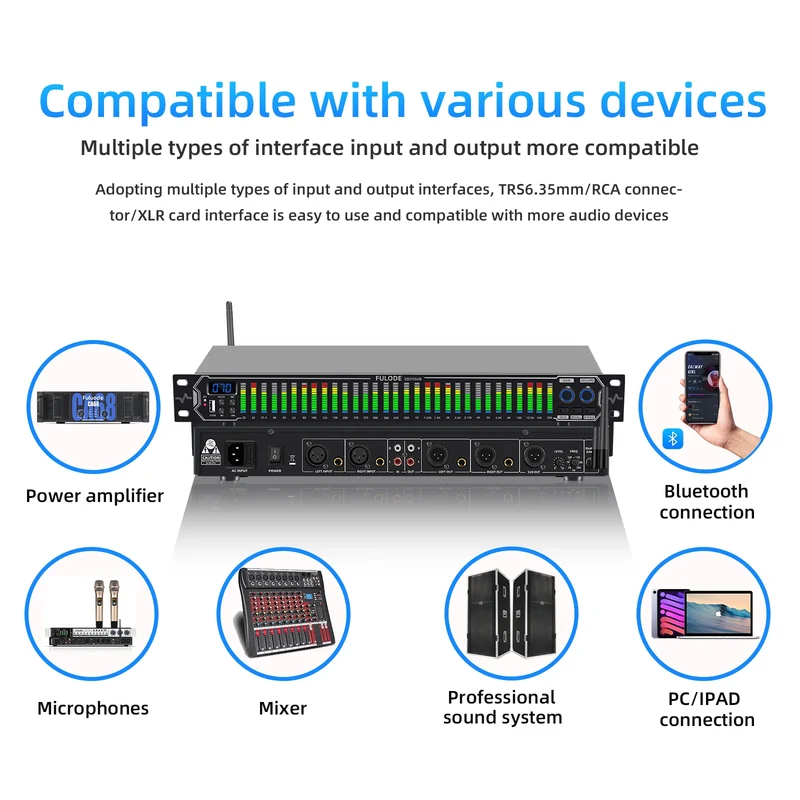 FULUODE EQ315 Professional Digital Equalizer Tuner for Stage Audio Noise Reduction with Segmented Display Audio Performance Equi