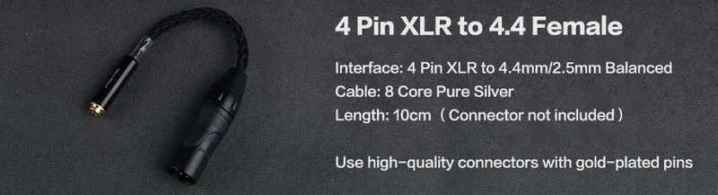 OPENHEART 8 Core High Purity Silver 4.4mm Balanced Male to 4.4mm Balanced Male Audio Adapter Cable 4.4 Male to Male Adapter
