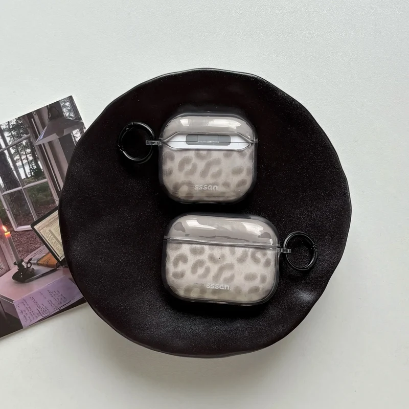 Simple Chic Transparent Grey Leopard Print Pattern Protective Earphone Case Cover for AirPods 1 2 3 4 Pro Pro2 Pro3
