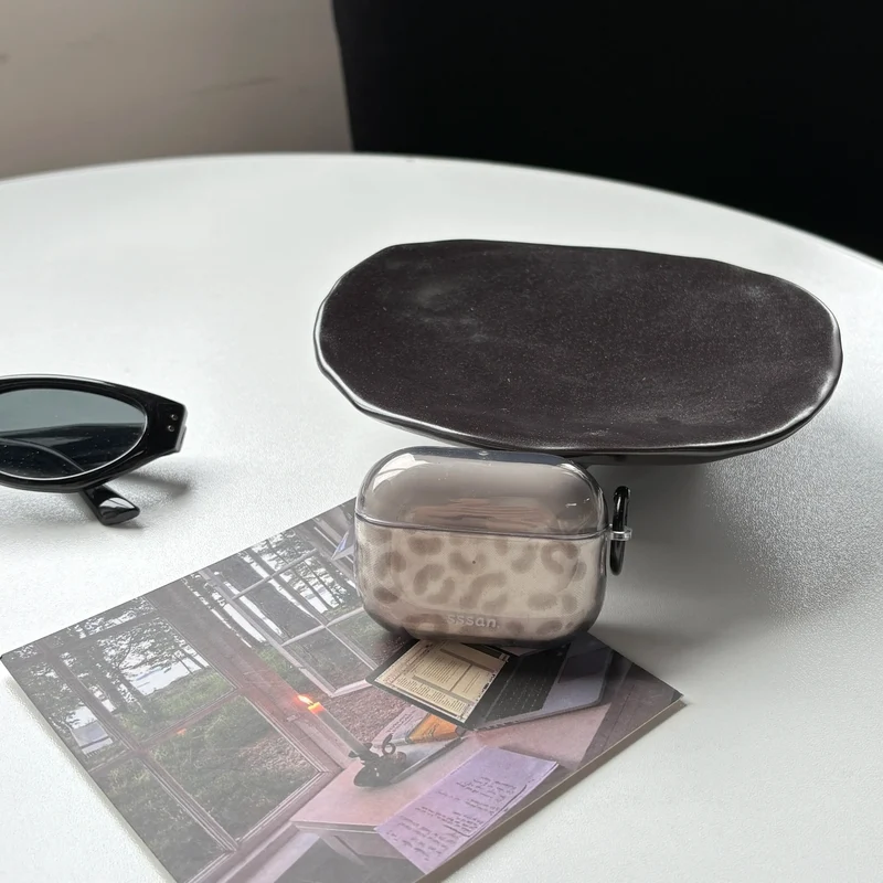 Simple Chic Transparent Grey Leopard Print Pattern Protective Earphone Case Cover for AirPods 1 2 3 4 Pro Pro2 Pro3