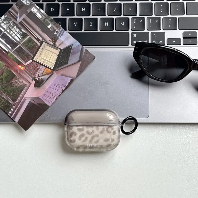 Simple Chic Transparent Grey Leopard Print Pattern Protective Earphone Case Cover for AirPods 1 2 3 4 Pro Pro2 Pro3