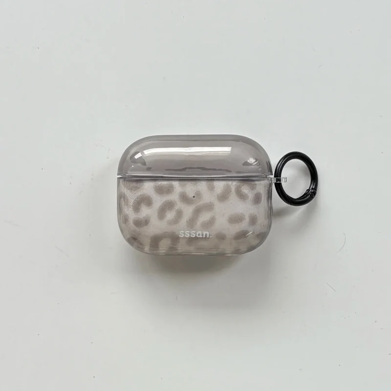 Simple Chic Transparent Grey Leopard Print Pattern Protective Earphone Case Cover for AirPods 1 2 3 4 Pro Pro2 Pro3