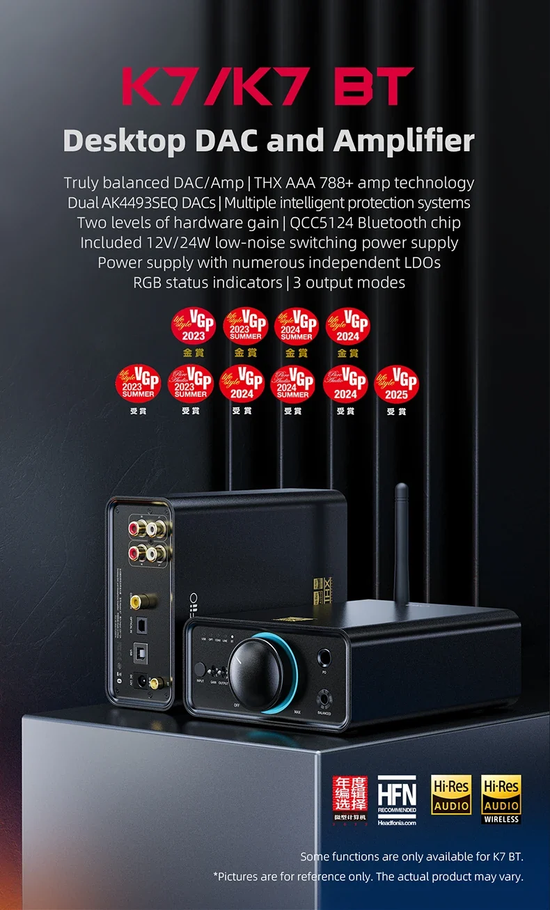 FiiO K7/K7BT Balanced HiFi DAC Headphone Amplifier AK4493S*2, XMOS XU208 PCM384kHz DSD256,USB/Optical/Coaxial/RCA Inputs