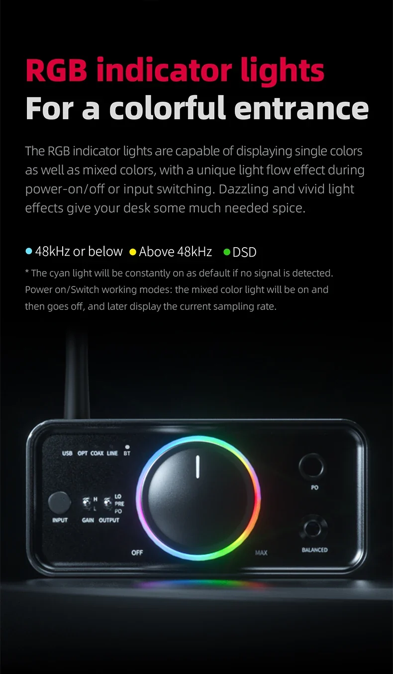 FiiO K7/K7BT Balanced HiFi DAC Headphone Amplifier AK4493S*2, XMOS XU208 PCM384kHz DSD256,USB/Optical/Coaxial/RCA Inputs