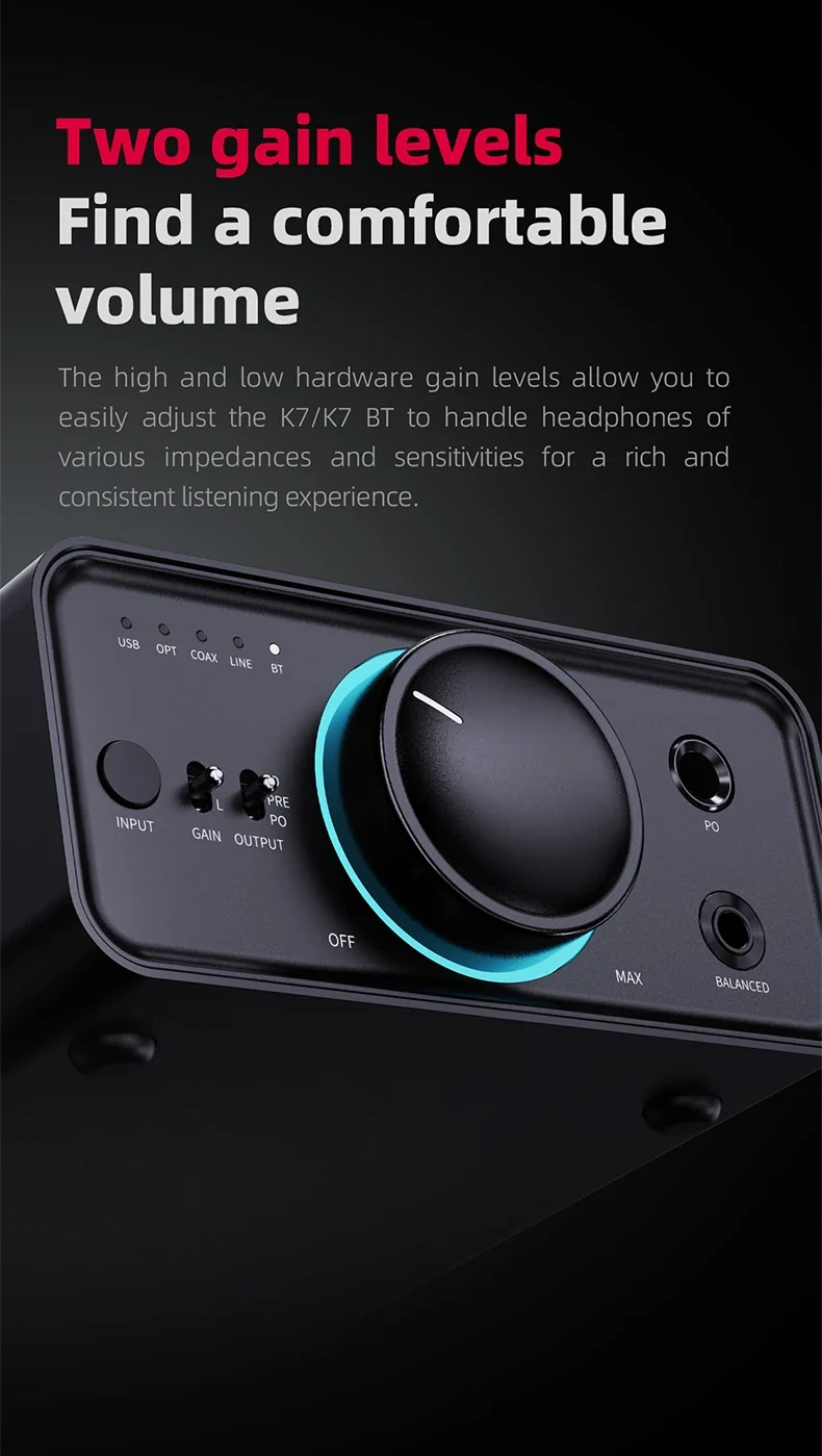 FiiO K7/K7BT Balanced HiFi DAC Headphone Amplifier AK4493S*2, XMOS XU208 PCM384kHz DSD256,USB/Optical/Coaxial/RCA Inputs