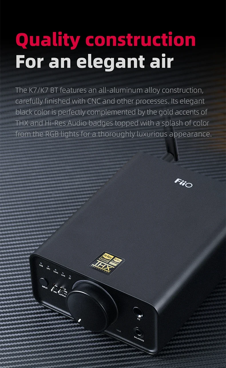 FiiO K7/K7BT Balanced HiFi DAC Headphone Amplifier AK4493S*2, XMOS XU208 PCM384kHz DSD256,USB/Optical/Coaxial/RCA Inputs