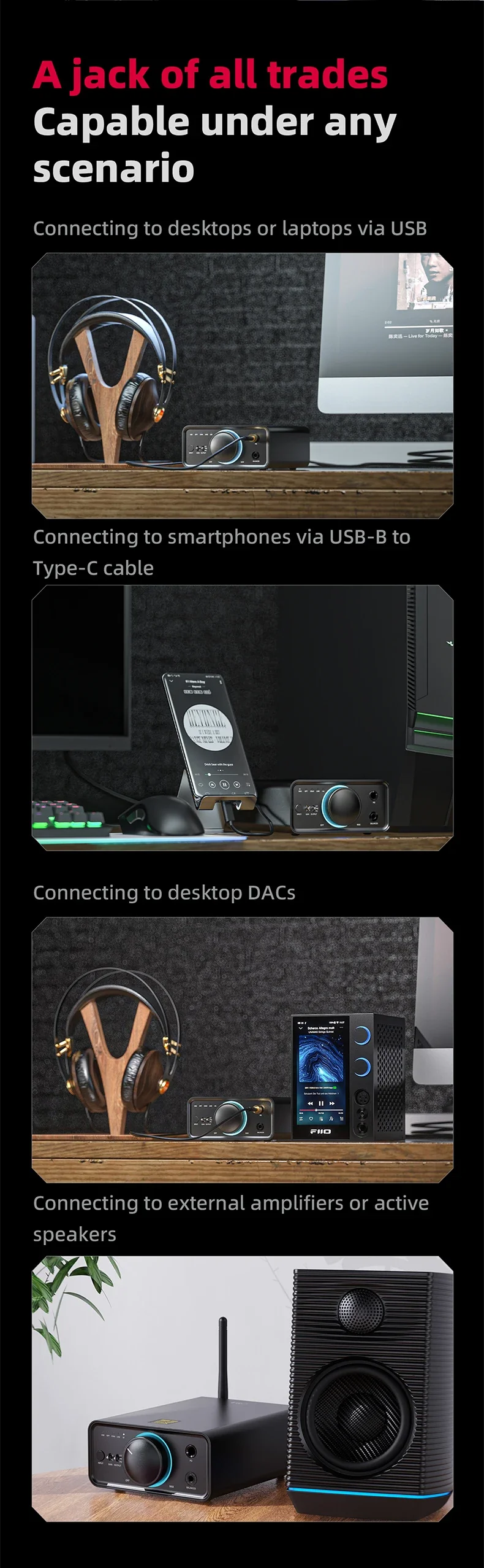 FiiO K7/K7BT Balanced HiFi DAC Headphone Amplifier AK4493S*2, XMOS XU208 PCM384kHz DSD256,USB/Optical/Coaxial/RCA Inputs