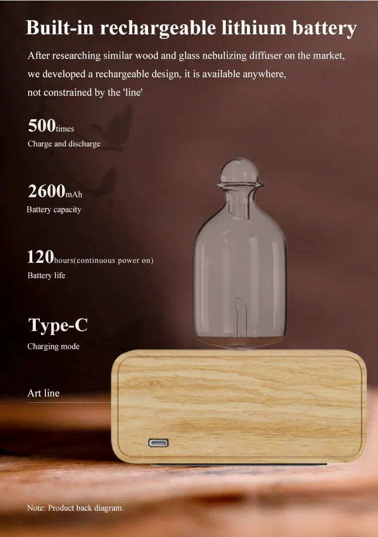 Rechargeable Essential Oil Diffuser Waterless Nebulizing Diffuser Electric Smell for Home Office Wood and Glass Aroma Diffuser