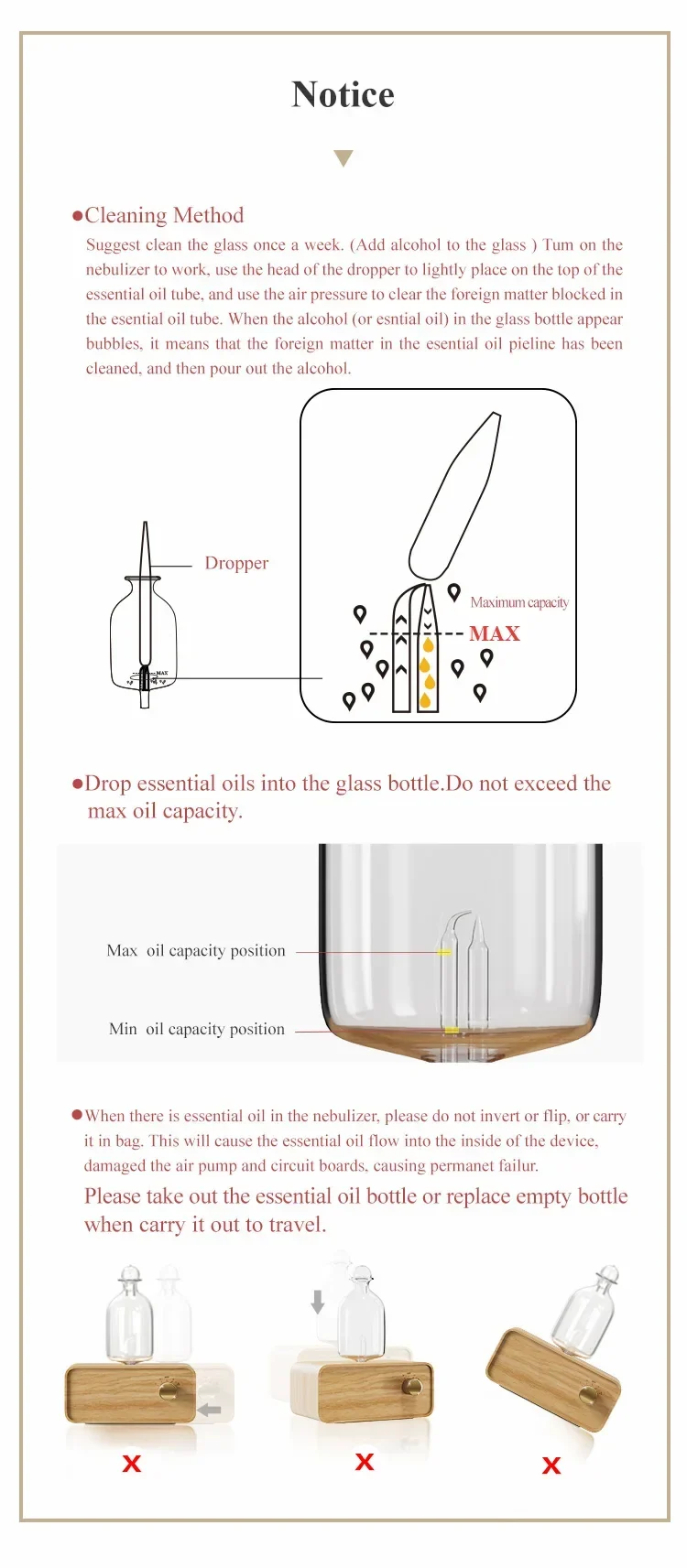 Rechargeable Essential Oil Diffuser Waterless Nebulizing Diffuser Electric Smell for Home Office Wood and Glass Aroma Diffuser