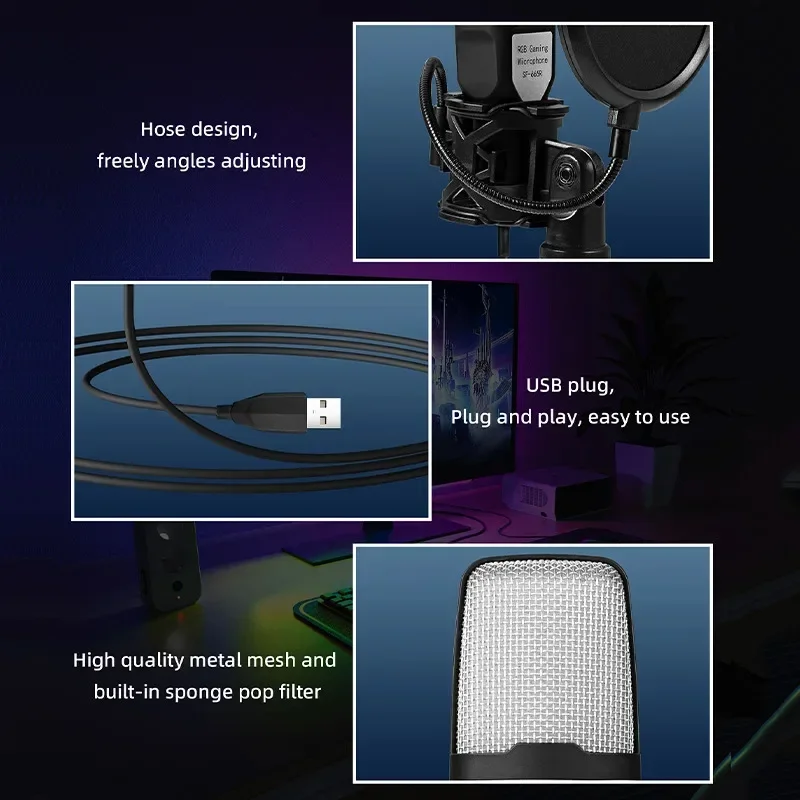 USB Microphone Clear Full RGB Capacitive Gaming Esports Desktop Microphone Live Conferencing Podcast Recording Studio Computer