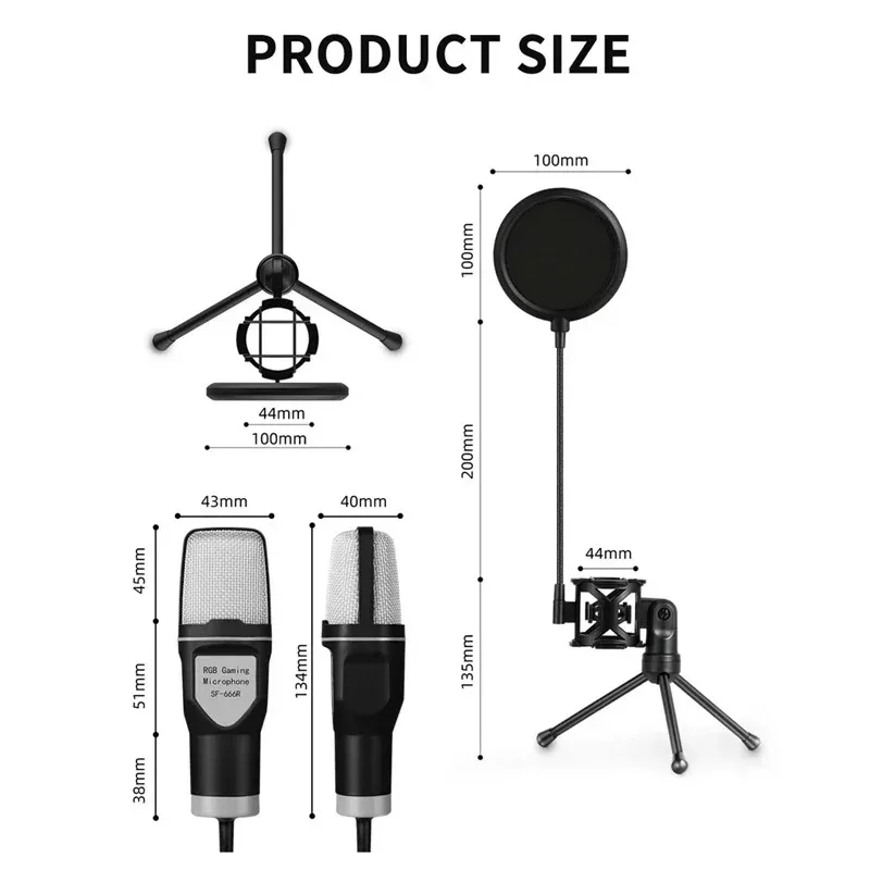 USB Microphone Clear Full RGB Capacitive Gaming Esports Desktop Microphone Live Conferencing Podcast Recording Studio Computer