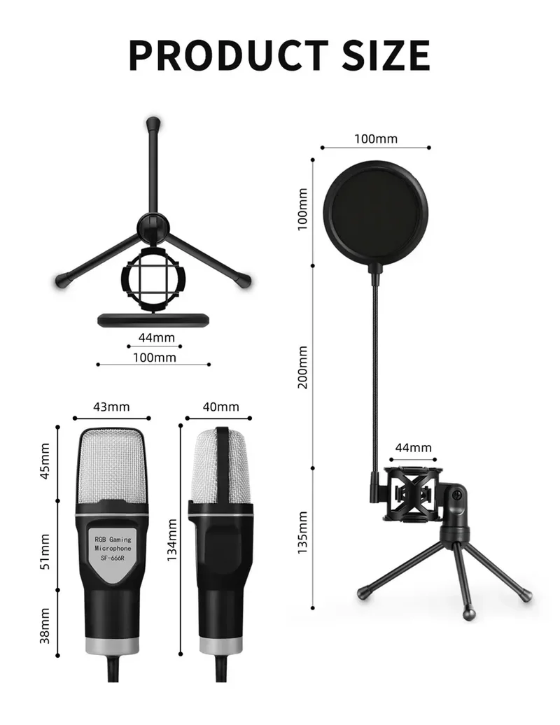USB Microphone Clear Full RGB Capacitive Gaming Esports Desktop Microphone Live Conferencing Podcast Recording Studio Computer
