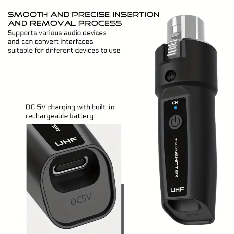 UHF Wireless Microphone System XLR Transmitter Receiver For Dynamic Mic Guitar Audio Mixer PA System