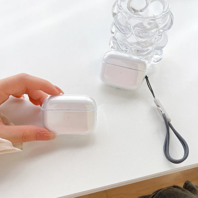 For Airpods 4 3 2 1 Pro Pro2 Pro 3 Soft TPU Earphone Case with Lanyard Transparent Shockproof Cover Headphone Accessories