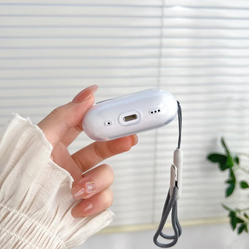 For Airpods 4 3 2 1 Pro Pro2 Pro 3 Soft TPU Earphone Case with Lanyard Transparent Shockproof Cover Headphone Accessories