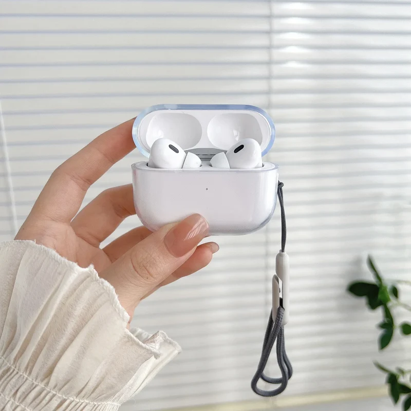 For Airpods 4 3 2 1 Pro Pro2 Pro 3 Soft TPU Earphone Case with Lanyard Transparent Shockproof Cover Headphone Accessories
