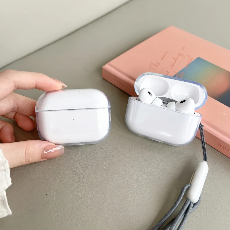 For Airpods 4 3 2 1 Pro Pro2 Pro 3 Soft TPU Earphone Case with Lanyard Transparent Shockproof Cover Headphone Accessories