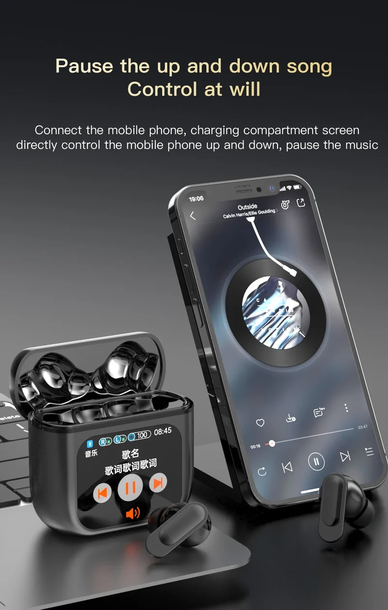 SE60 High quality Touch Screen ANC Wireless Earphones TWS Noise Cancelling Earbud Bluetooth 5.3 Long Battery life HiFi Headphone