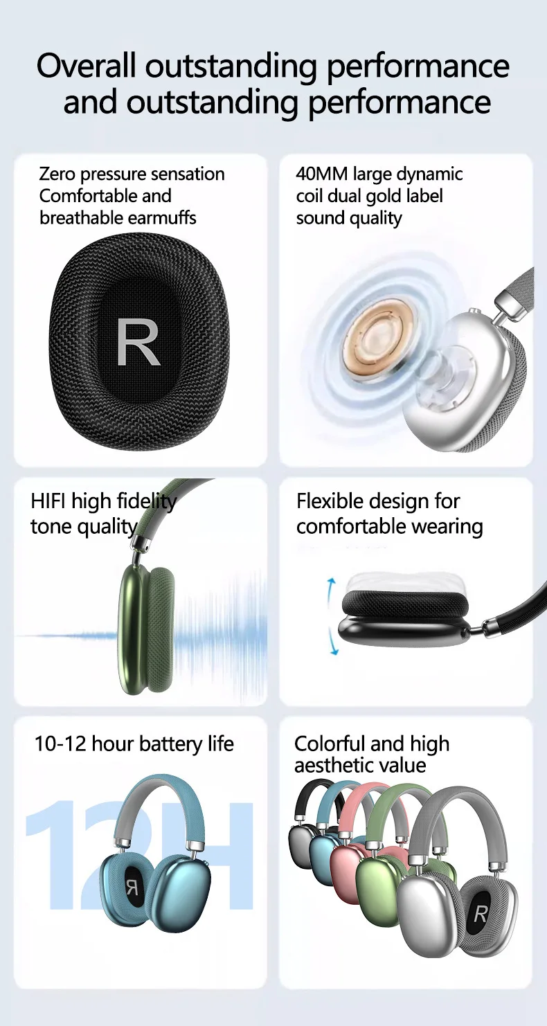 Original Over-Ear Wireless Bluetooth Headphones Noise Cancelling Microphone Gaming Head Mounted Earphones Supports TF Card