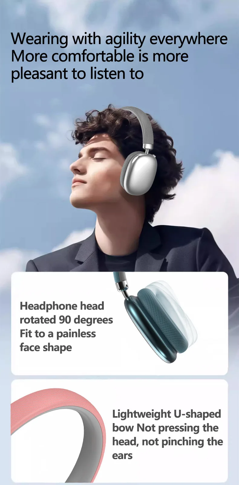 Original Over-Ear Wireless Bluetooth Headphones Noise Cancelling Microphone Gaming Head Mounted Earphones Supports TF Card