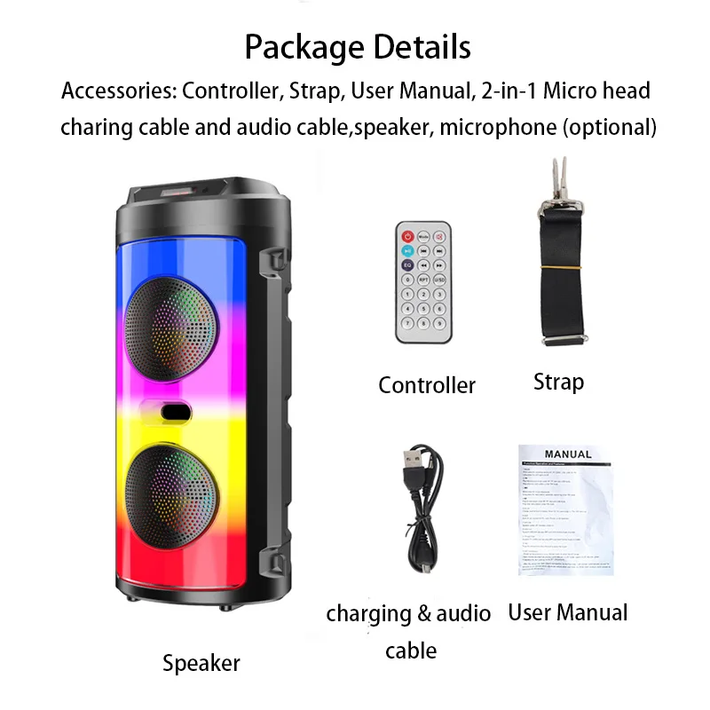 30W Wireless Column Big Power Stereo Portable Bluetooth Speaker Subwoofer Bass Party Speakers with Microphone Family Karaoke USB