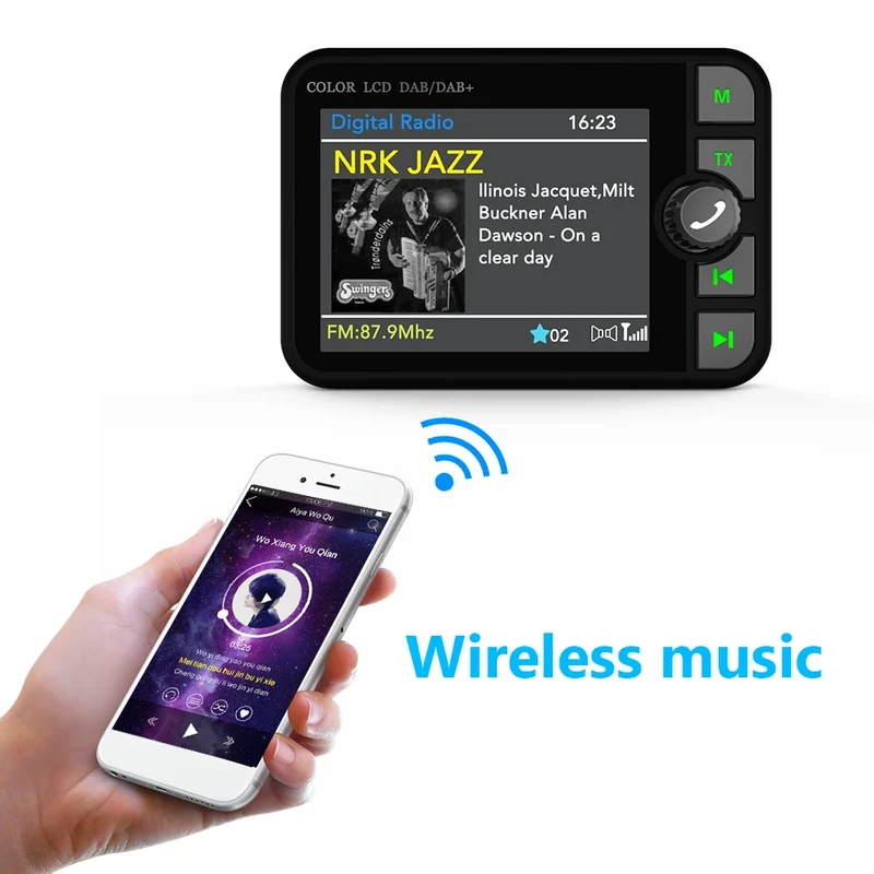 Stereo Digital Broadcast 2.4Inch LCD Color Screen Radio Receiver Bluetooth 5.0 DAB/DAB+ Digital Radio MP3 FM Transmitter for Car