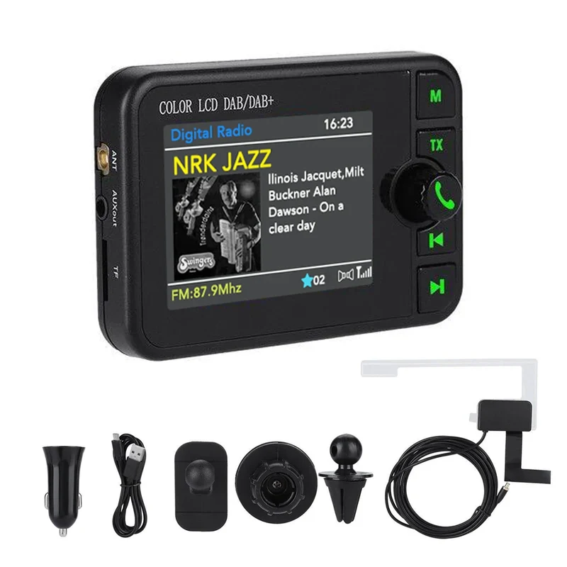 Stereo Digital Broadcast 2.4Inch LCD Color Screen Radio Receiver Bluetooth 5.0 DAB/DAB+ Digital Radio MP3 FM Transmitter for Car