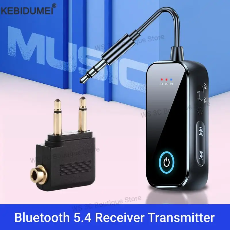 2 in 1 Bluetooth 5.4 Receiver Transmitter 3.5mm AUX Jack Airplane USB Dongle Wireless Audio Adapter For TV PC Speaker Car kit