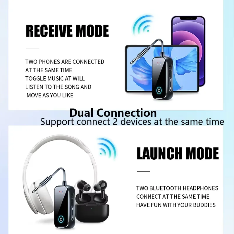 2 in 1 Bluetooth 5.4 Receiver Transmitter 3.5mm AUX Jack Airplane USB Dongle Wireless Audio Adapter For TV PC Speaker Car kit