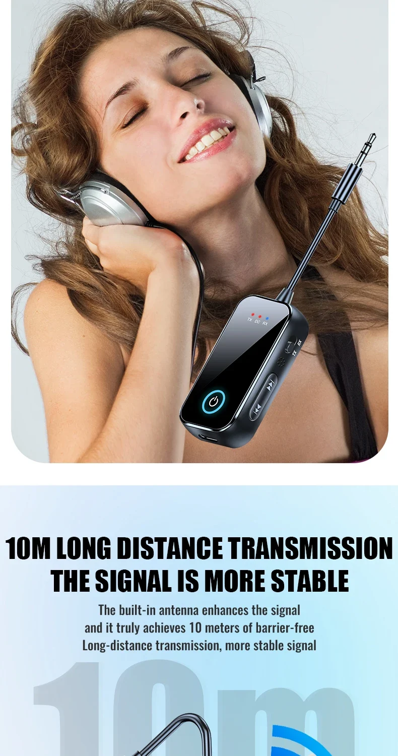 2 in 1 Bluetooth 5.4 Receiver Transmitter 3.5mm AUX Jack Airplane USB Dongle Wireless Audio Adapter For TV PC Speaker Car kit