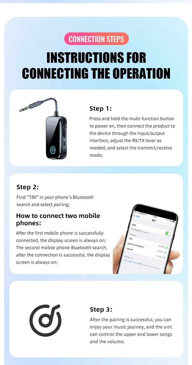 2 in 1 Bluetooth 5.4 Receiver Transmitter 3.5mm AUX Jack Airplane USB Dongle Wireless Audio Adapter For TV PC Speaker Car kit