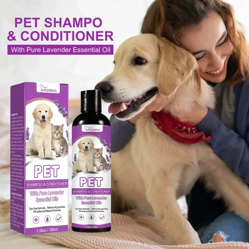 Pet Shampoo and Conditioner with Pure Lavender Essential Oils Tear Free Formula for Dogs andCats pH Balanced Gentle Groom 100ml