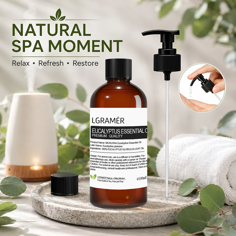 Natural Eucalyptus Essential Oil,Diffuser Friendly for Air Purify,Massage & Aromatherapy for Shower,Diffuser, Massage, with Pump