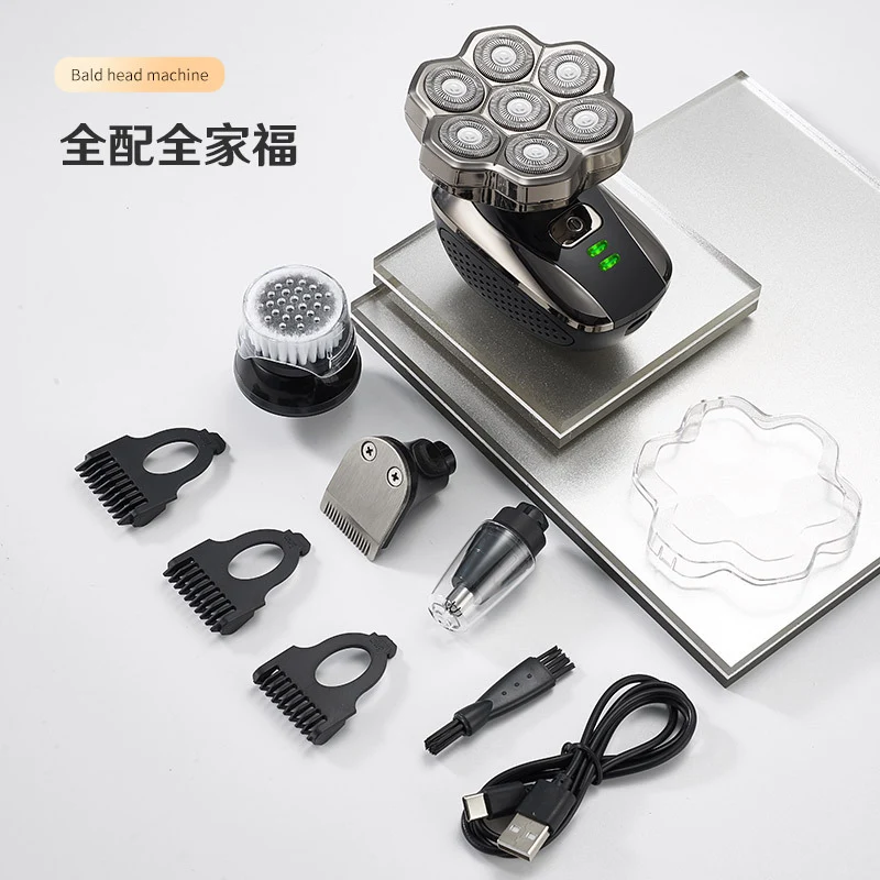 Cross-border nine-blade head bald self-service haircut artifact electric rechargeable razor magnetic suction head body washing knife