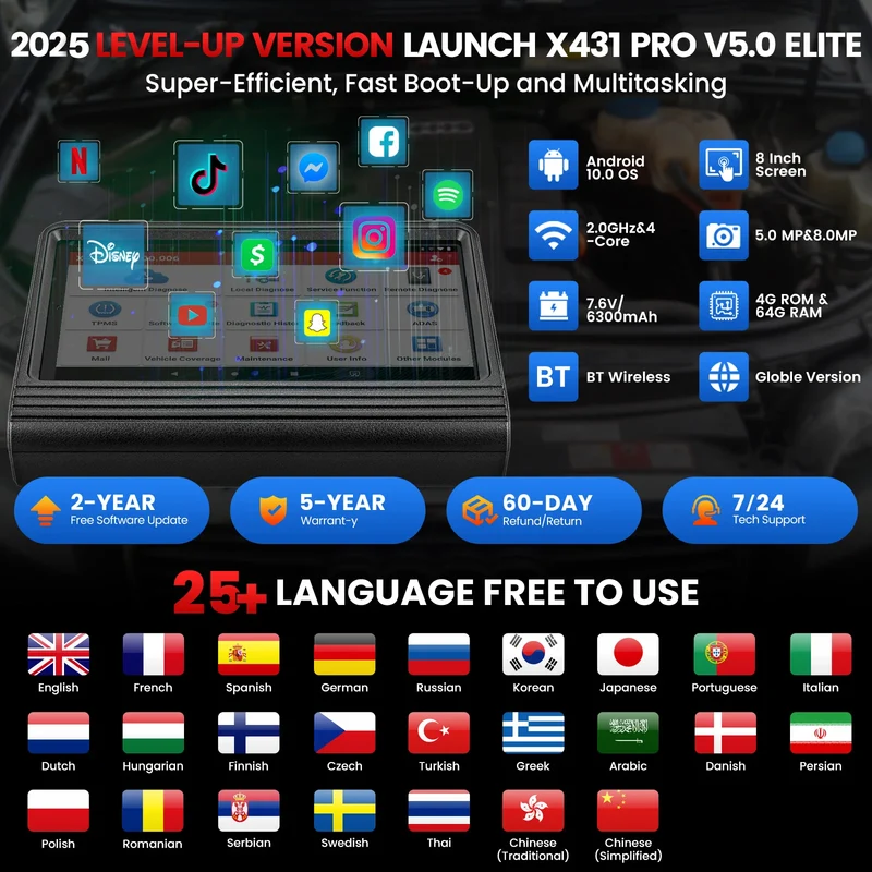 USA EU Warehouse 2026 Launch Latest Version X431 Pro V5.0 BT Auto Diagnostic Tool for All Cars