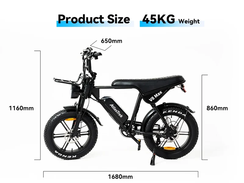 V8 High-Speed Mountain Bike 48V 20-Inch Wide Tires 15Ah Lithium Battery Rear Hub Motor EU Warehouse