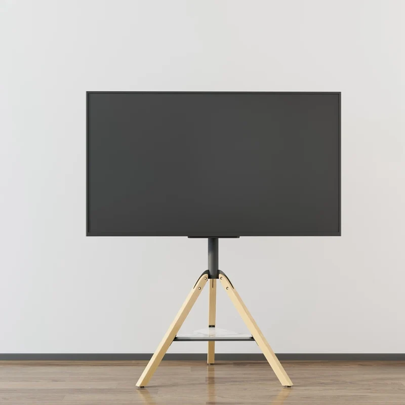 Wood Corner Tripod TV Stand for 40-75 Inch Swivel Height Adjustable with Sintered Stone Shelf