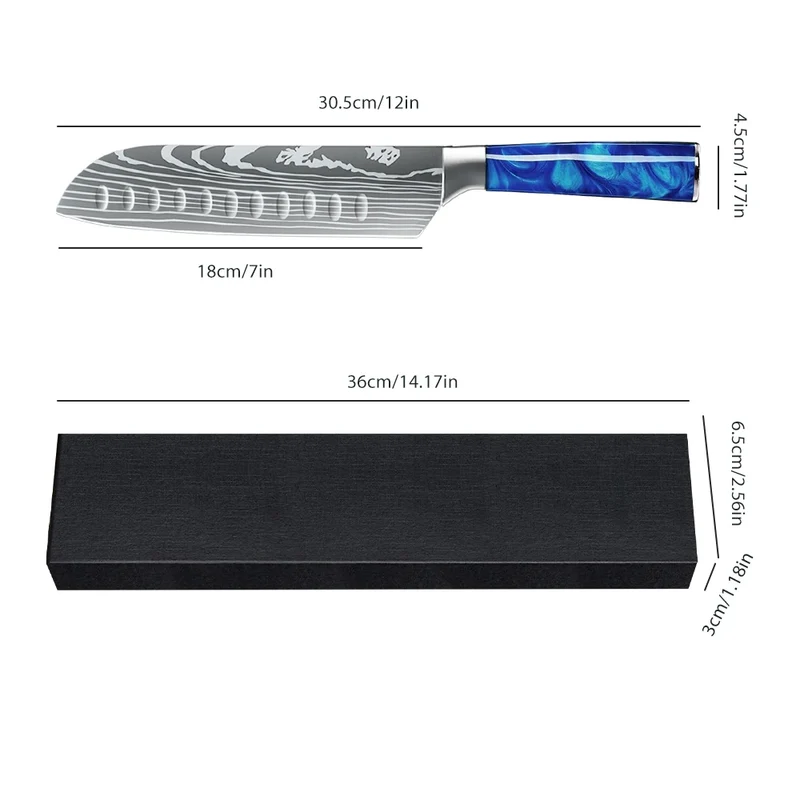 Ultra Sharp 7 Inch Santoku Knife Stainless Steel Blade Japanese Chef Knife with Colorful Resin Handle,Gift Box for Family