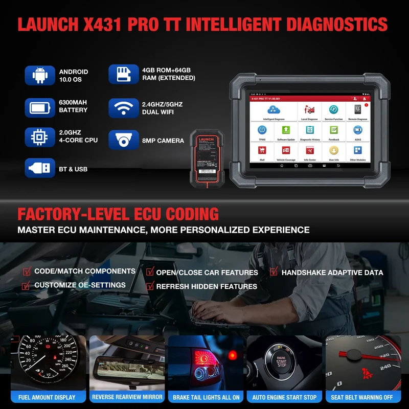 Launch X431 PRO TT Full System Diagnostic Tool Machine for All Cars OBD2 Scanner 2 Years Free Update