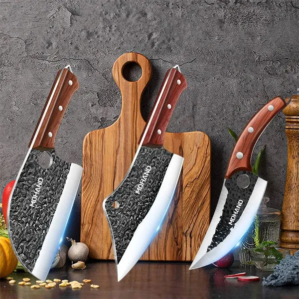 High Carbon Steel Blade Butcher Knife Set Hand Forged with Ergonomic Wooden Handle Kitchen Knife Set