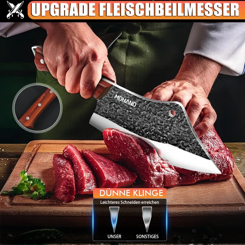 High Carbon Steel Blade Butcher Knife Set Hand Forged with Ergonomic Wooden Handle Kitchen Knife Set